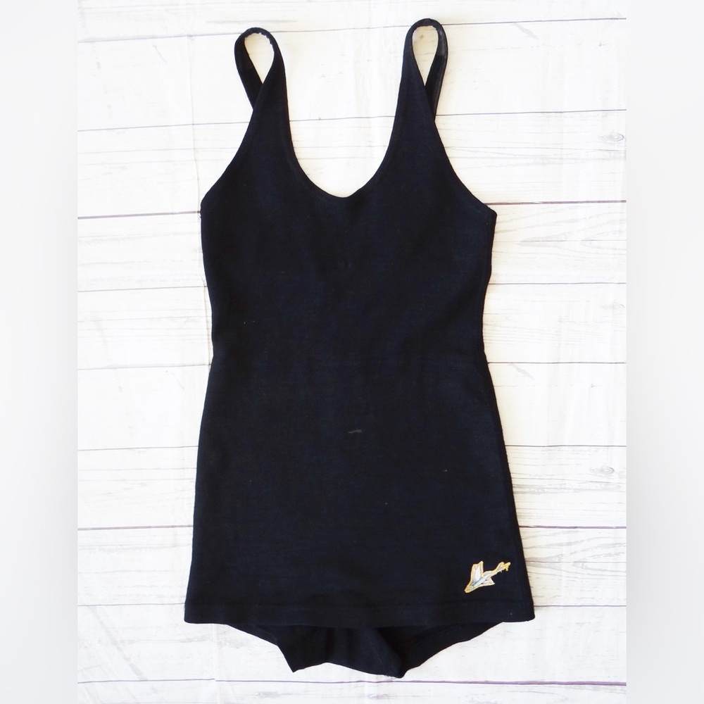 Catalina - Pacific Knitting Mills - Wool 1920s 1930s  Swimsuit Black Antique VTG